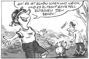 Karikatur von  Frau und Mann mit Hund, © Gerd Bauer